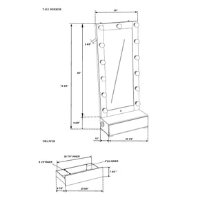 English Elm ELISA Glam LED Vanity Table with Glass Top, Built-In Speakers, Storage Stool and Mirror Lighting White 33.15 L x 17.8 W x 12.05 H B201S00354