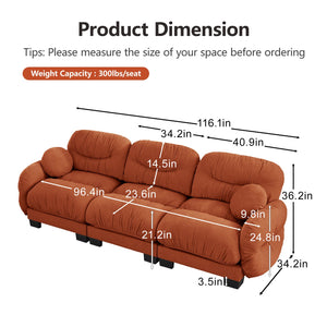 English Elm Pleated Chenille Three Seater Modular Sofa with Ergonomic Foam and Curved Armrests Orange W5656S00067