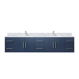 English Elm Navy Luxe Double Bath Vanity 84" W x 22" D with Carrara Marble Top, Soft-Close Drawers & Chrome Faucet B2731P258755
