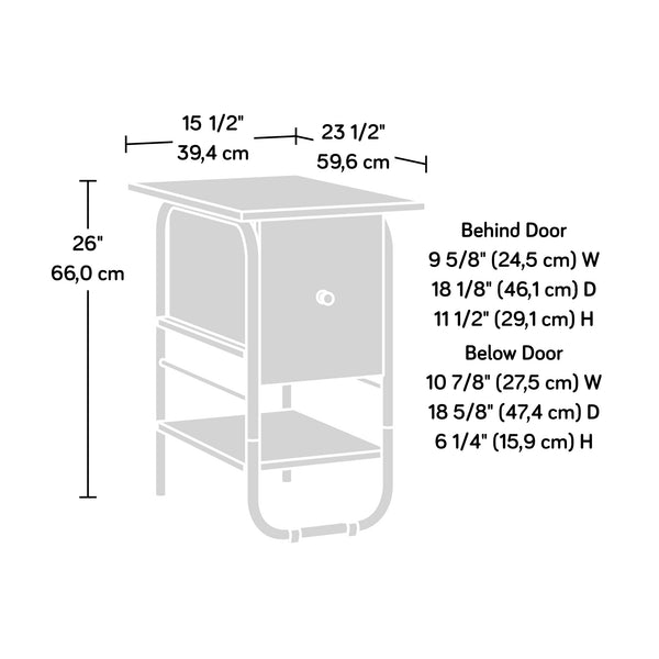 English Elm Side Table with Concealed Storage & Adjustable Shelf, Natural Cherry Engineered Wood, Sturdy Metal Frame B356P354494