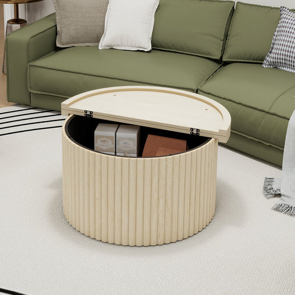 English Elm Coffee Table - Modern Round Accent Table With Flip-Top Design For Small Spaces & Living Rooms W688P248119