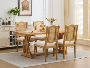 English Elm Full Solid wood rattan-back dining chair with breathable matte linen cushion, high-resilience foam comfort W1143P384364 W1143P384364