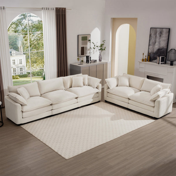 English Elm Modern 2-Piece Living Room Sofa Set: Luxurious Light Beige Corduroy, Ergonomic Comfort & Style W714S00773