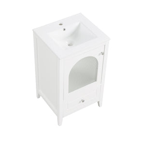 English Elm 20" Modern Bathroom Vanity With Sink, Soft-Close Glass Door, Drawer, Stylish Compact Design N725P185457K