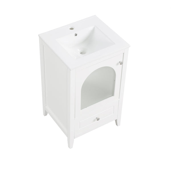 English Elm 20" Modern Bathroom Vanity With Sink, Soft-Close Glass Door, Drawer, Stylish Compact Design N725P185457K