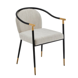 English Elm Christopher Knight Home® - Modern Upholstered Dining Chair with Gold-Tip Accents, Metal Armrests, Heathered Fabric, Set of Two Beige,Black 35.75 L x 22.75 W x 22.5 H N776P195378B