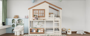 English Elm Full Bunk Bed with Trundle Bookshelf Storage Pine Frame Car Design for Kids W1580S00324