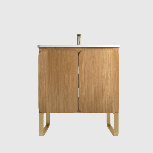 English Elm U093-Dalia30F-107 Natural Oak 30" Bathroom Vanity with Ceramic Sink, 20% More Storage & Soft-Close Doors W1865P207292