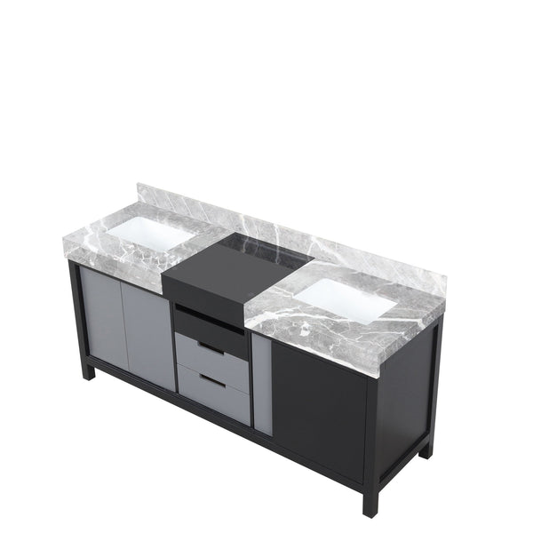 English Elm Black Double Bath Vanity 72" W X 22" D With Castle Grey Marble Top & Ample Storage For Elegance B2731P261113