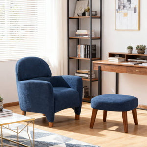 English Elm Modern Upholstered Accent Chair with Ottoman Set for Cozy Reading Nooks and Small Spaces Blue W2085P382558