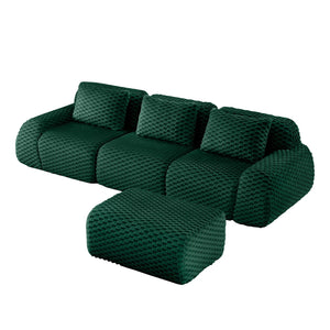 English Elm 114" Modular L-shaped Sectional Flannelette Sofa with Ottoman for Spacious Living Rooms Green W714S01526