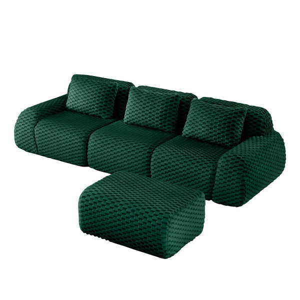 English Elm 114" Modular L-shaped Sectional Flannelette Sofa with Ottoman for Spacious Living Rooms Green W714S01526