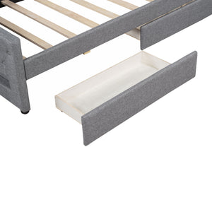 English Elm Upholstered Twin XL Daybed with LED Belt and Two Underbed Drawers, Linen Backrest, Modern Storage Elegance Gray DL002060AAE