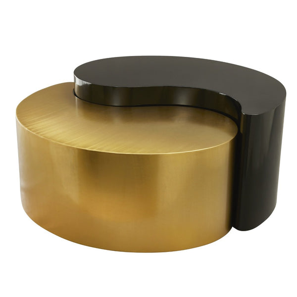 English Elm Ying Yang Modern Coffee Table - Stylish Black & Gold Iron Frame, Unique Geometric Design, Versatile Use B009140738-GIGA