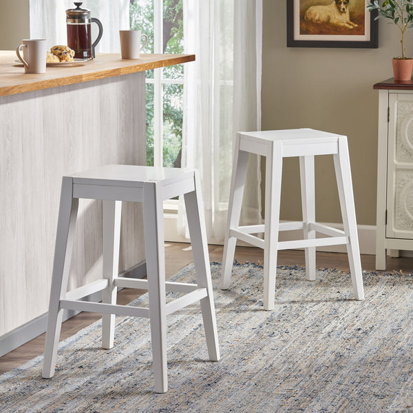 English Elm Christopher Knight Home® - COUNTER White Fabric Counter Stool Set of 2 — Farmhouse Handcrafted Wooden Look, 25.75"H, Easy Assembly 64541.00WHI