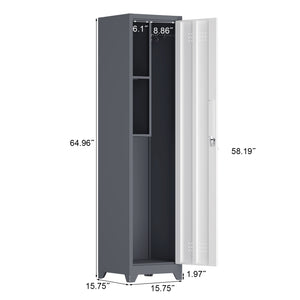 English Elm Metal Slim Broom Cabinet Lockable Steel Storage Unit with Hooks for Utility Spaces T3625P448064