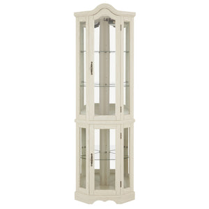 English Elm Lighted Corner Curio Cabinet With Adjustable Shelves & Integrated Lighting - Elegant White Oak Display W1758P300125