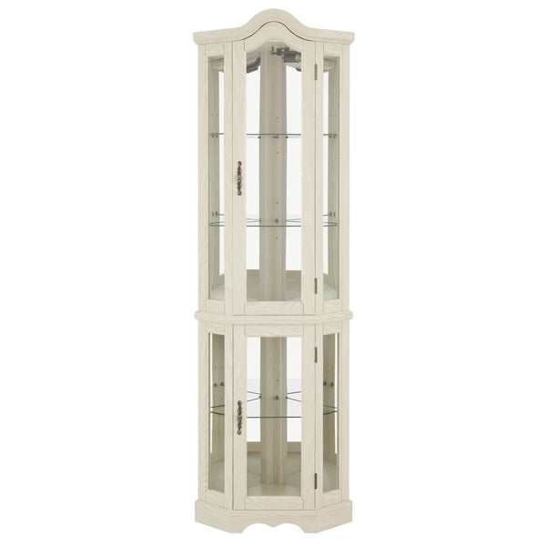 English Elm Lighted Corner Curio Cabinet With Adjustable Shelves & Integrated Lighting - Elegant White Oak Display W1758P300125