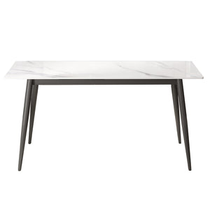 English Elm 62.99" Modern Artificial Stone Dining Table With Dark Grey Metal Legs – Stylish, Seats 6 Comfortably! W1535S00503