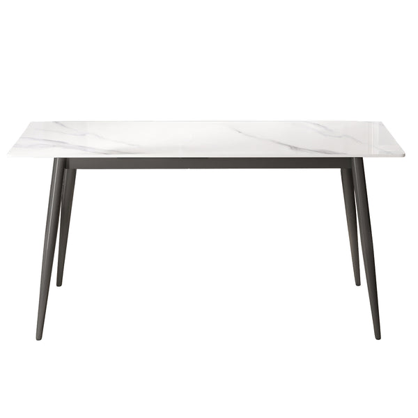 English Elm 62.99" Modern Artificial Stone Dining Table With Dark Grey Metal Legs – Stylish, Seats 6 Comfortably! W1535S00503