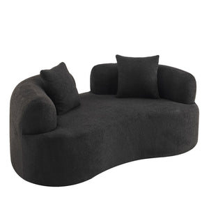 English Elm 66.93 Inch Curved Teddy Velvet Loveseat Sculptural Compact Sofa for Apartments Black W3612P406628