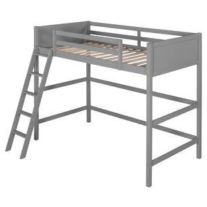 English Elm Loft Bed with Built-in Slide Solid Pine Twin Frame for Kids Bedroom Play Gray N708P360090E