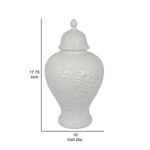 English Elm Deni White Ceramic Temple Jar with Embossed Texture and Removable Lid for Console Tables B056P416855