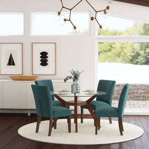 English Elm 2pc Modern Upholstered Dining Side Chairs with Curved Back, Foam Cushion Comfort, Wood Legs Finish Brown,Teal 38.19 L x 14.17 W x 20.87 H B011P363273