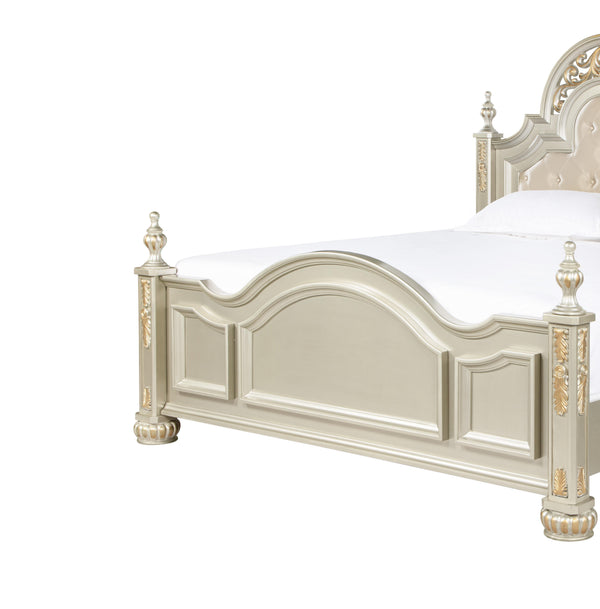 English Elm Lyon Tufted Faux Leather King Bed with Carved Finials in a Champagne Glam Frame B078S00601