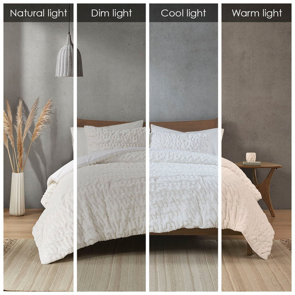 English Elm Full/Queen Blair Ruched Faux Fur Down Alternative Comforter Set – Luxurious Soft Hypoallergenic Bedding, OEKO-TEX Certified, Machine Washable B03597269