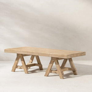English Elm Hawthorne Reclaimed Elm Trestle Coffee Table Solid Wood Farmhouse Living Room Accent Natural B2719P474450