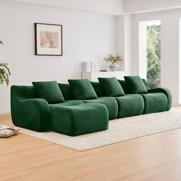 English Elm L-Shaped 4-Seat Boneless Sofa In Plush Teddy Fabric - No Assembly, Anti-Slip, Ideal For Living Rooms! W714S01445