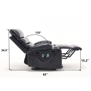 English Elm 21"seat Large Electric Power Lift Recliner Chair with 8-Point Vibration Massage, Lumbar Heat, Remote Control Black 29.52 L x 26.77 W x 20.47 H W2297P264017