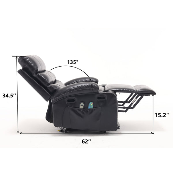 English Elm 21"seat Large Electric Power Lift Recliner Chair with 8-Point Vibration Massage, Lumbar Heat, Remote Control Black 29.52 L x 26.77 W x 20.47 H W2297P264017