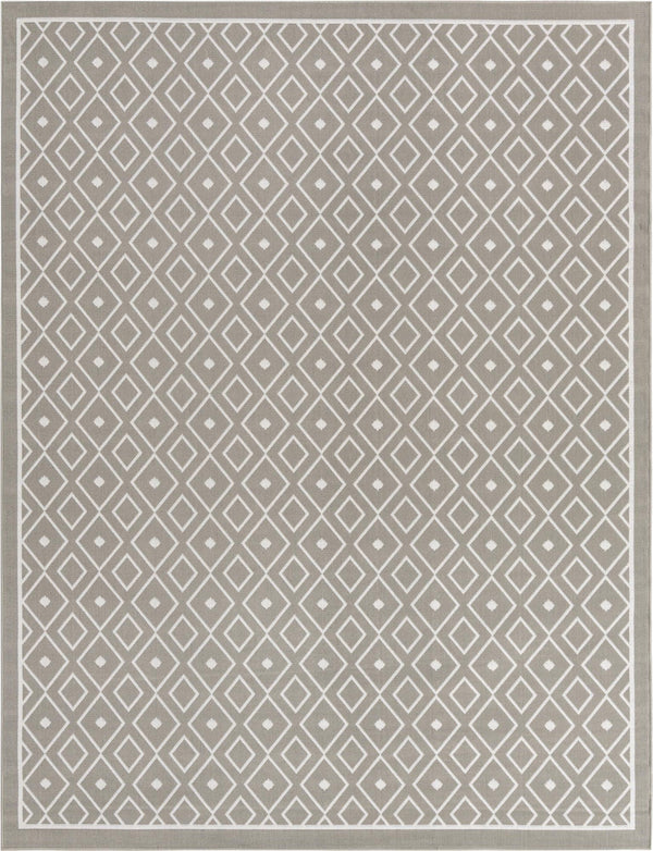 Unique Loom Outdoor Trellis Kafes Machine Made Geometric Rug Gray, Ivory 7' 10" x 10' 0"