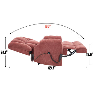 English Elm Dual Motor Power Lift Recliner Chenille Chair with Massage Heat and Infinite Positions Red W3224P288311