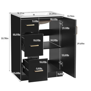 English Elm 24" Modern Bathroom Vanity with Under-Mount Sink, Vertical Stripe Design, 2 Drawers & Soft-Close Cabinet Black N710P288936B