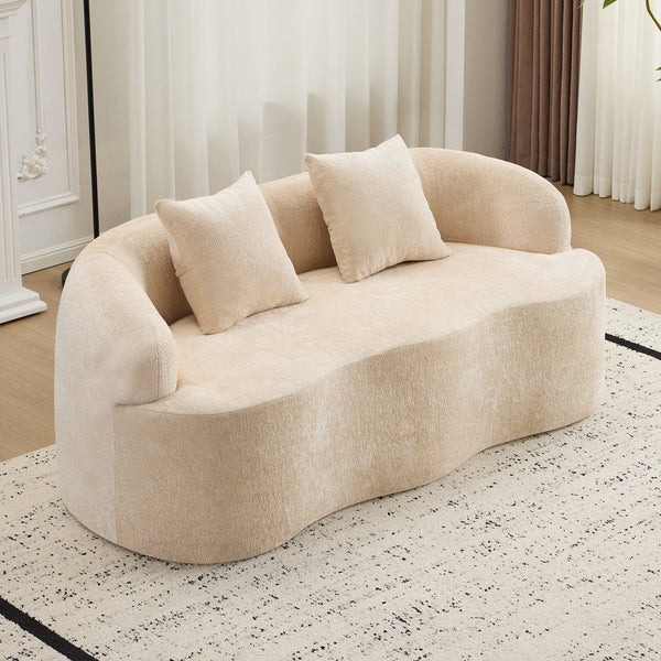 English Elm Beige Curved Loveseat Sofa with Round Arms, 2 Pillows, Foam+Spring Comfort, No Assembly, Compact Stylish Seating W3612P348747