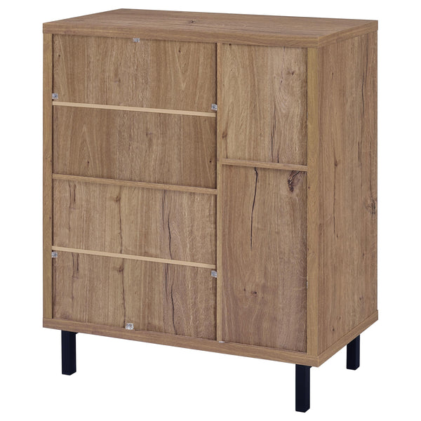 English Elm Stagg Oak Finish Shoe Cabinet with Cane Doors and Black Metal Legs for Entryway B062P451792