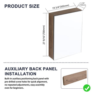 English Elm 20'' Wall Mounted Bathroom Medicine Cabinet with Mirror Adjustable Shelves Plywood W999P470282