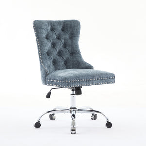 English Elm A&A Elegant Chenille Tufted Office Chair with Hand-Pulled Buttons, Nailhead Trim & Gold Chrome Base Light Blue W1143P366774