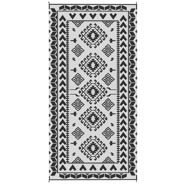 English Elm Outsunny Reversible Polypropylene Outdoor Rug Waterproof Patio Camping Mat with Carry Bag Black W2225P485552
