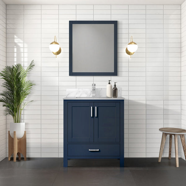 English Elm Navy Blue Bath Vanity 30-in W x 22-in D — Solid Wood, Soft-Close Drawer, Spacious Cabinet & Shelf, Fully Assembled B2731P258796