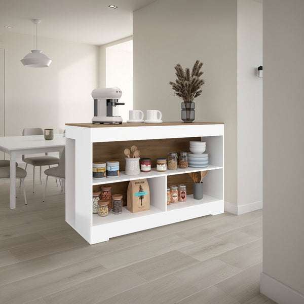 English Elm Worland,kitchen Island with Open Shelving and Wenge Finish for Modern Prep Spaces B128S00240
