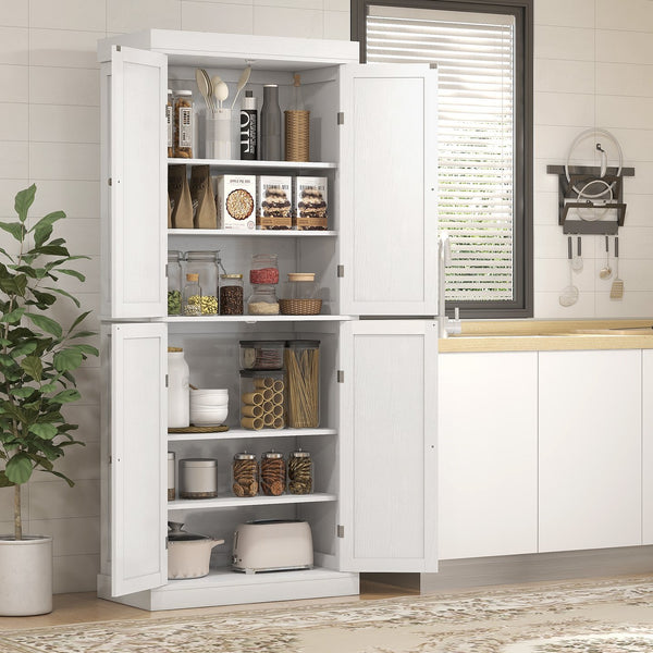 English Elm Homcom 72.5" Tall Kitchen Pantry Cabinet With 4 Doors, Adjustable Shelves For Smart Storage Solutions W2225P200648