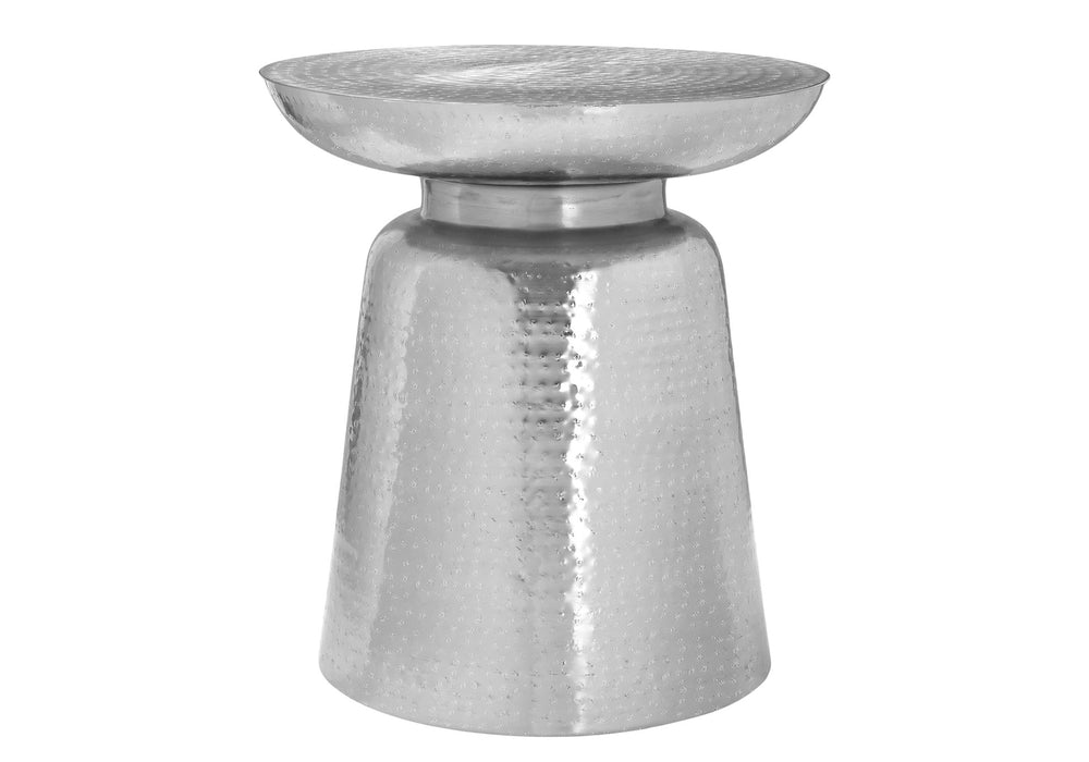 English Elm Accent Table, Hand-Crafted Chrome Drum Design, Versatile Side Or Nightstand For Modern Decor B2710P219450