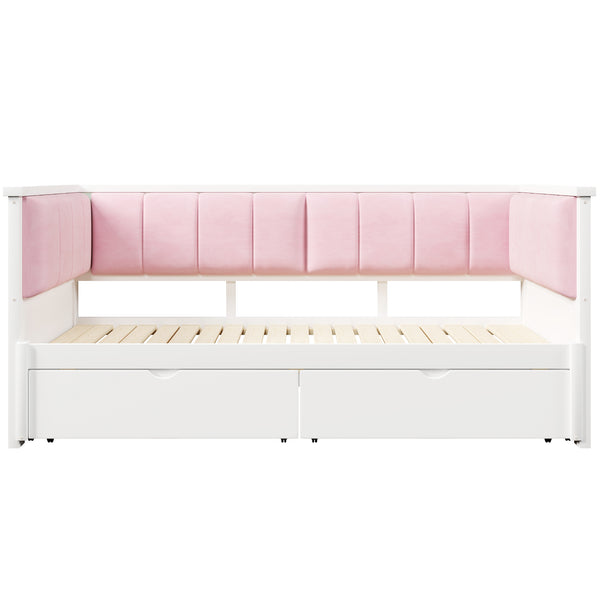 English Elm Twin Xl to King Convertible Daybed with Storage Drawers and Upholstered Backrest N7090000479K