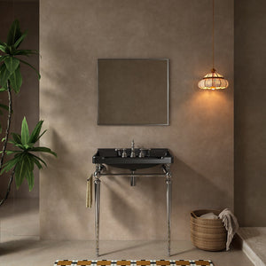 English Elm VICI 28" Bathroom Console Sink with Integrated Ceramic Basin, Overflow, Stainless Support Legs Black,Chrome W2615S00113