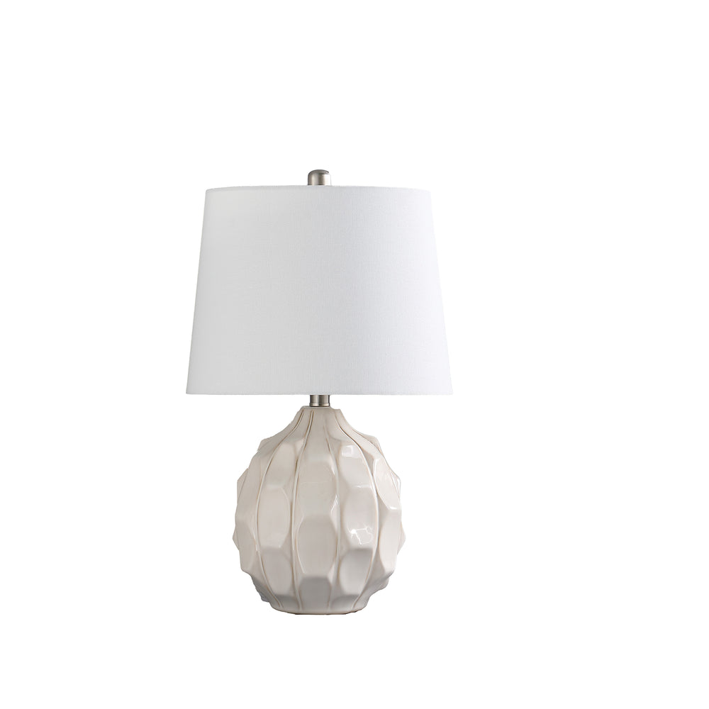 English Elm 21.75" Coastal Seaside Ceramic Table Lamp in Cream with Taupe Trim – Textured Scallop Design, Brushed Silver B072P222430