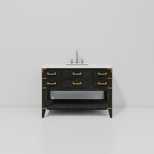 English Elm Black Oak Single Bath Vanity 48" With White Quartz Top, Chrome Faucet & Ample Storage Solutions B2731P261029